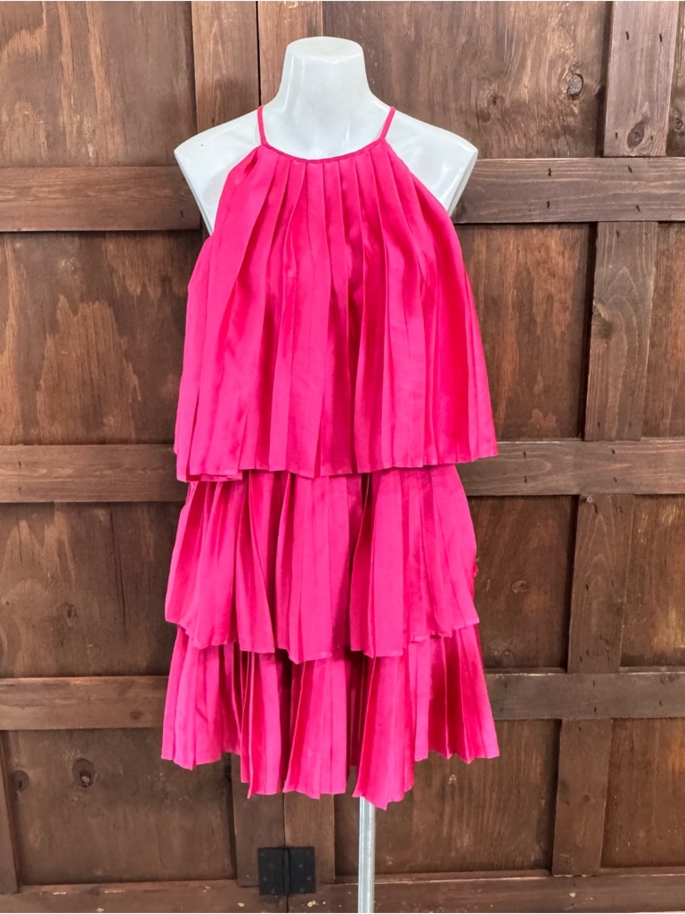 Bright Pink Tiered Halter Mini Dress